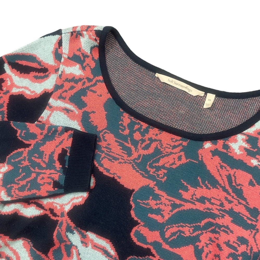 Soft Surroundings XS Long Sleeve Knit Floral Navy Pinkโ Top